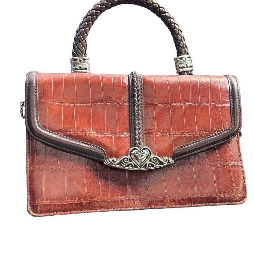 M.C. Leather Faux Crocodile Black and Brown Two Tone Hand Bag Purse